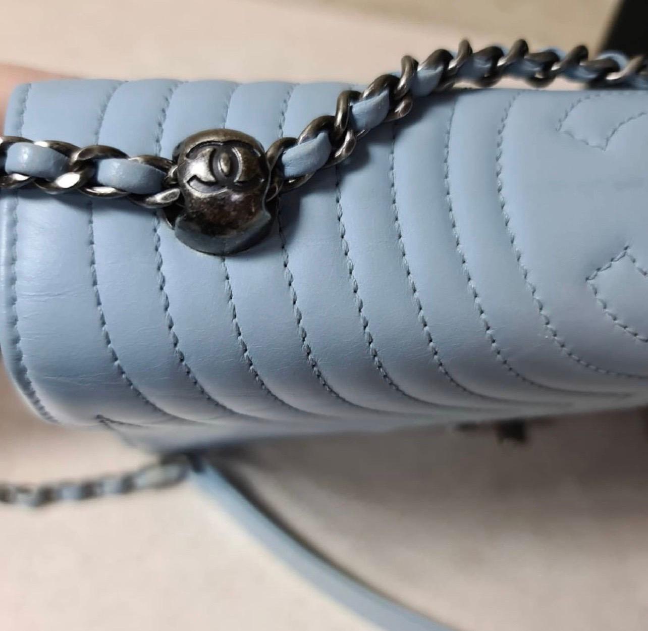 Gray Chanel Stitched Flap Shoulder WOC Bag