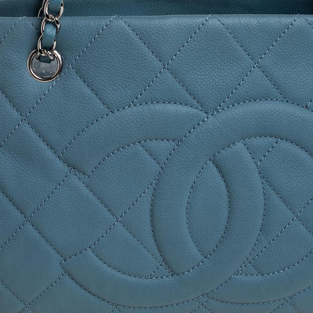 Chanel Stone Blue Quilted Caviar Leather Petite Timeless Tote 3