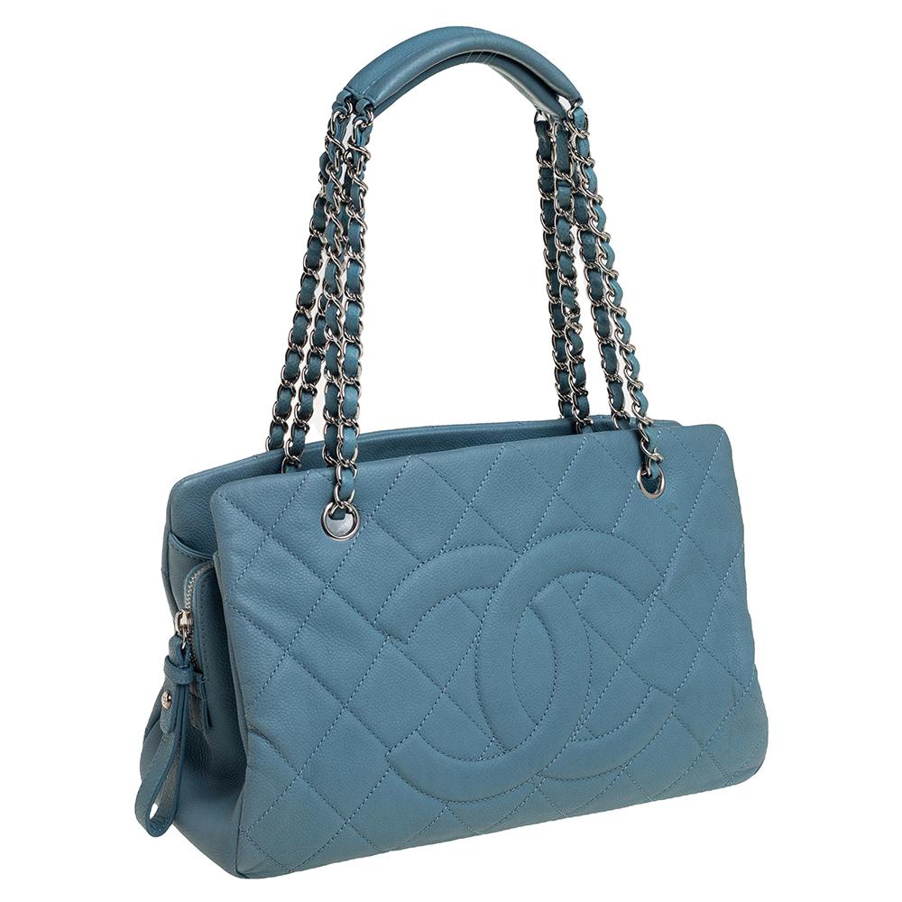 Chanel Stone Blue Gestepptes Kaviar Leder Petite Timeless Tote (Blau)