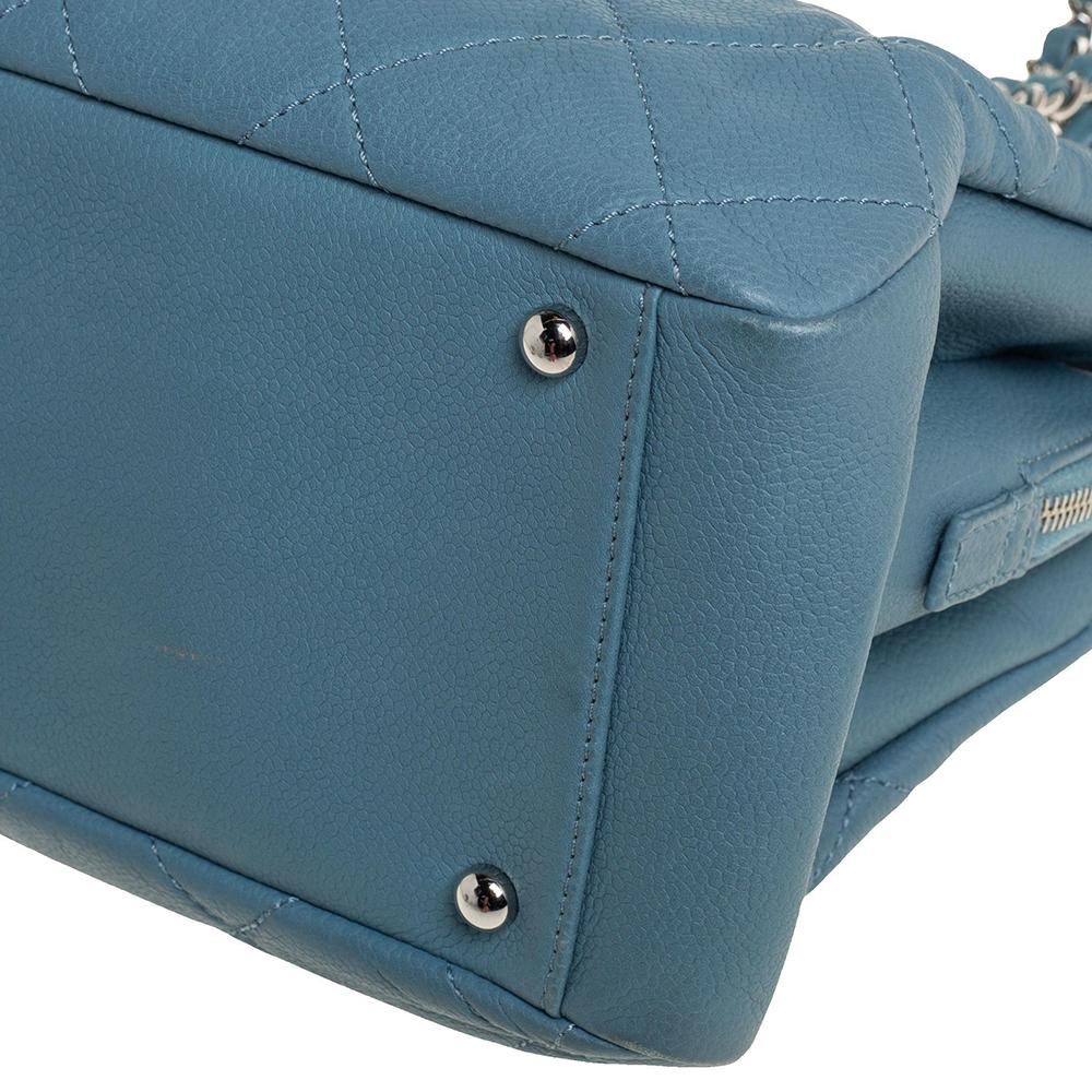 Chanel Stone Blue Gestepptes Kaviar Leder Petite Timeless Tote Damen