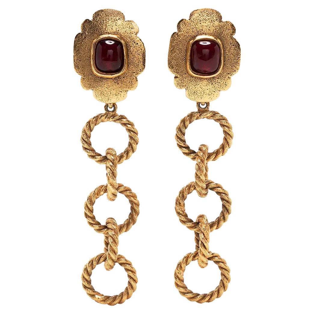 Chanel Stone Chain-link Drop Earrings  