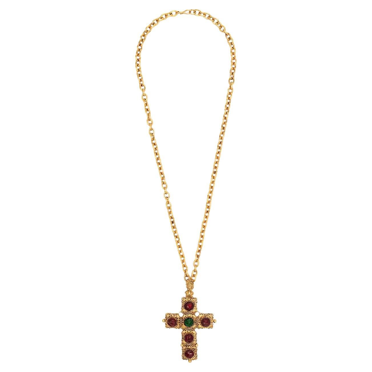 Chanel Stone-embellished Cross Pendant Necklace  
