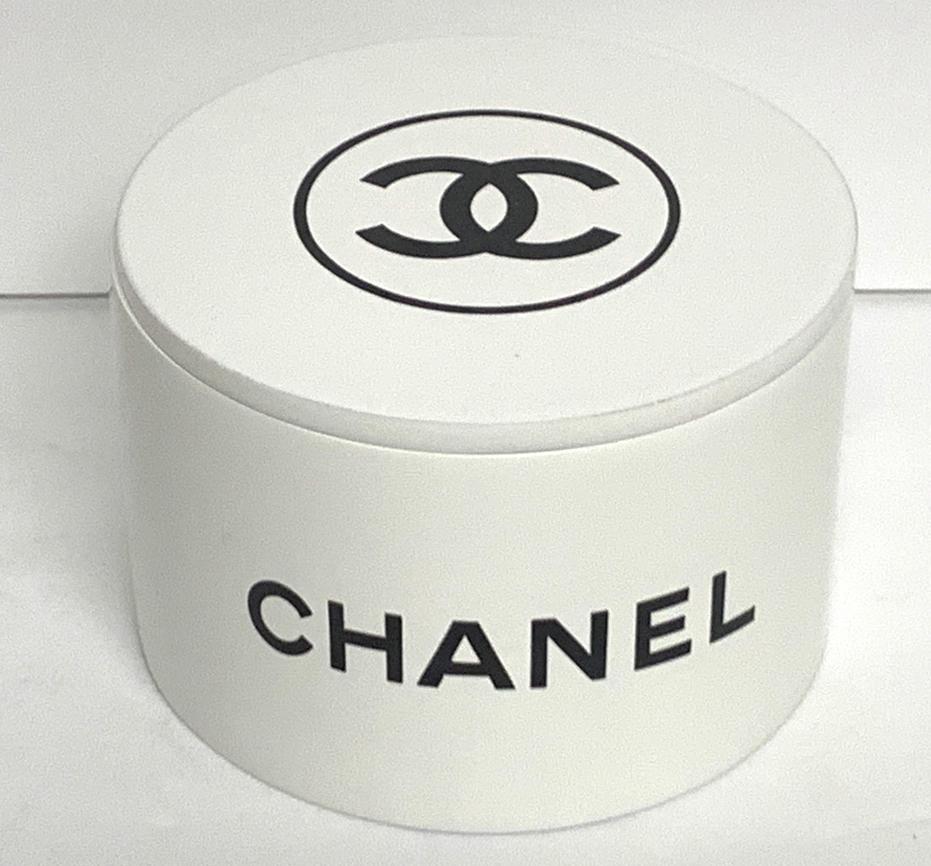 Chanel store display round dresser box, of good size, with removable lid.