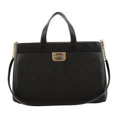 Chanel Straight Lines Zipped Shopping Tote Quilted Calfskin Large