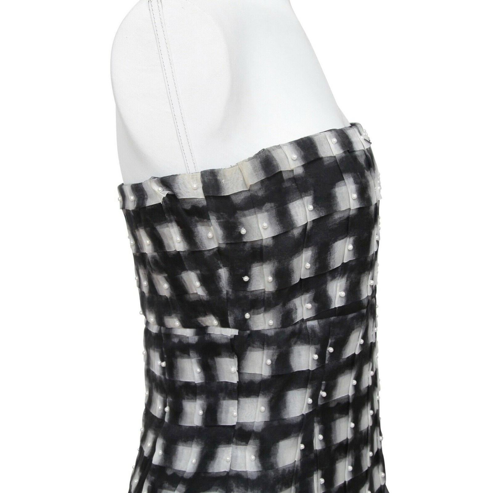 Women's CHANEL Strapless Dress Pearls Black Checkered White RUNWAY 2013 Sz 38