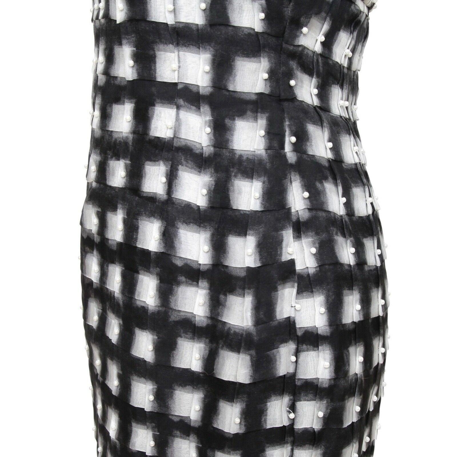 CHANEL Strapless Dress Pearls Black Checkered White RUNWAY 2013 Sz 38 1