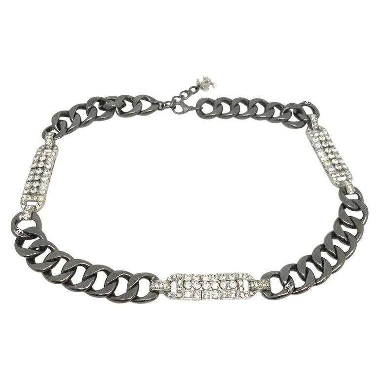 CHANEL Strass And Ruthenium Metal Chain Belt For Sale at 1stDibs
