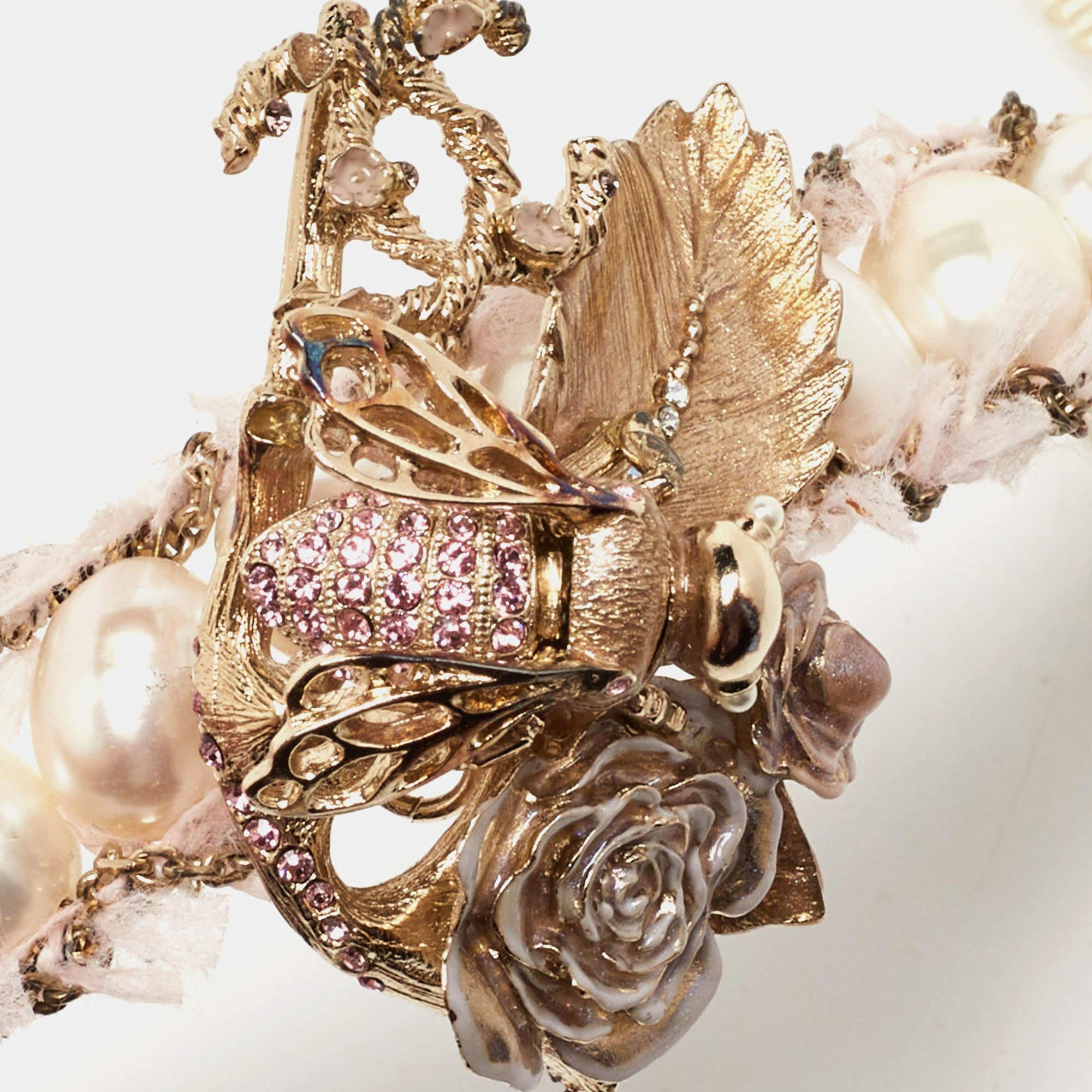 Chanel Strass Biene Kristall Emaille Gold Tone Stoff Choker Halskette (Zeitgenössisch) im Angebot