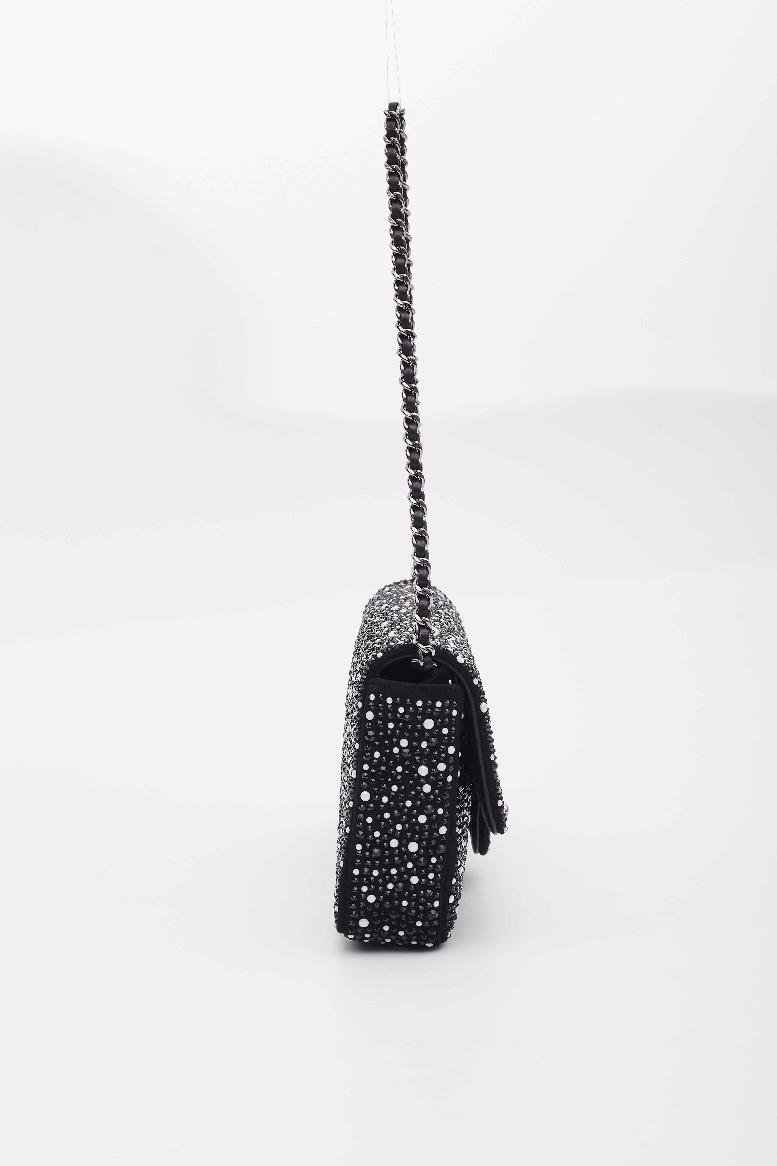 Women's Chanel Strass Crystal Pearls & Ruthenium Metal Shoulder Bag Black & White