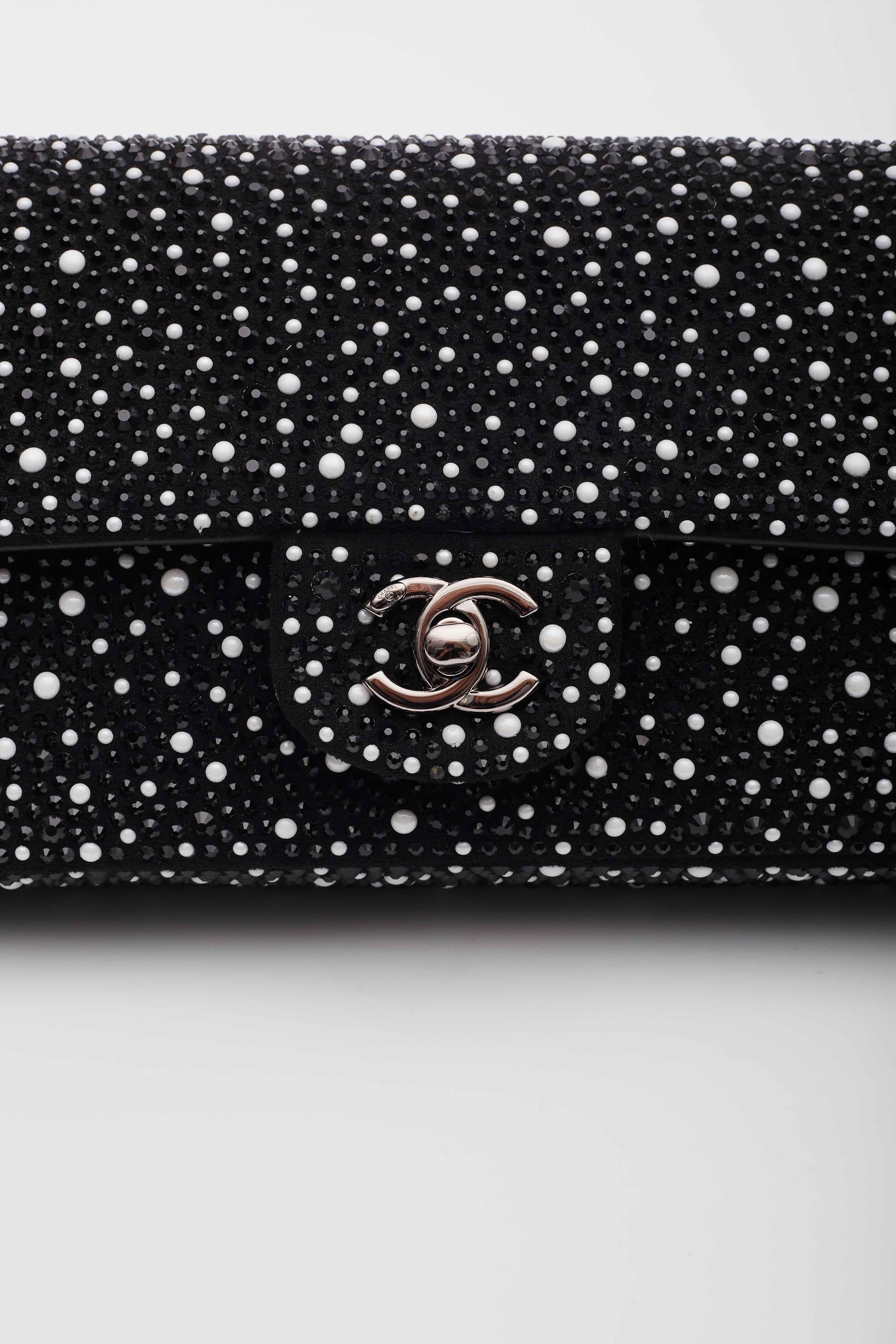 Chanel Strass Crystal Pearls & Ruthenium Metal Shoulder Bag Black & White 1