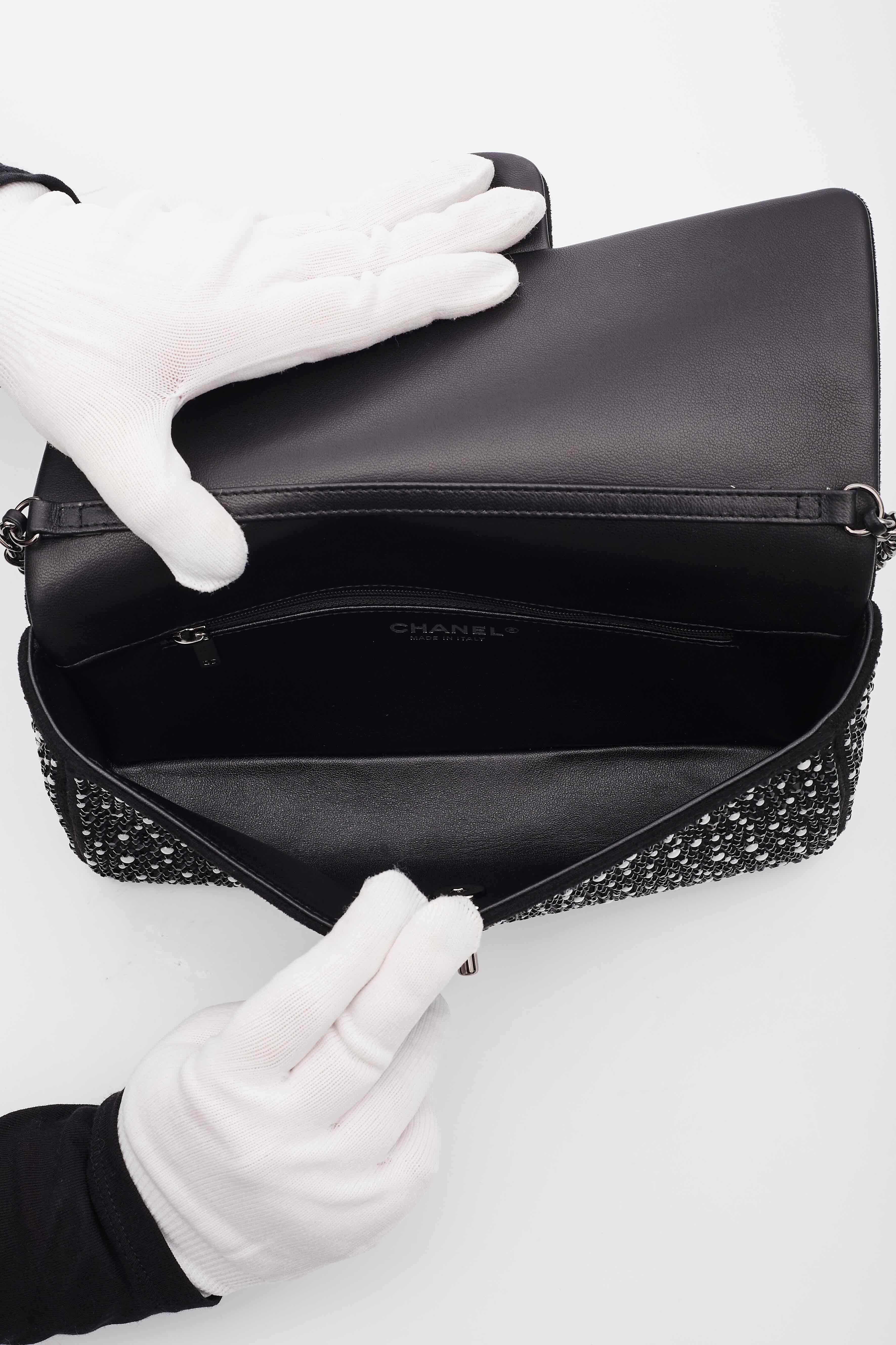 Chanel Strass Crystal Pearls & Ruthenium Metal Shoulder Bag Black & White 3