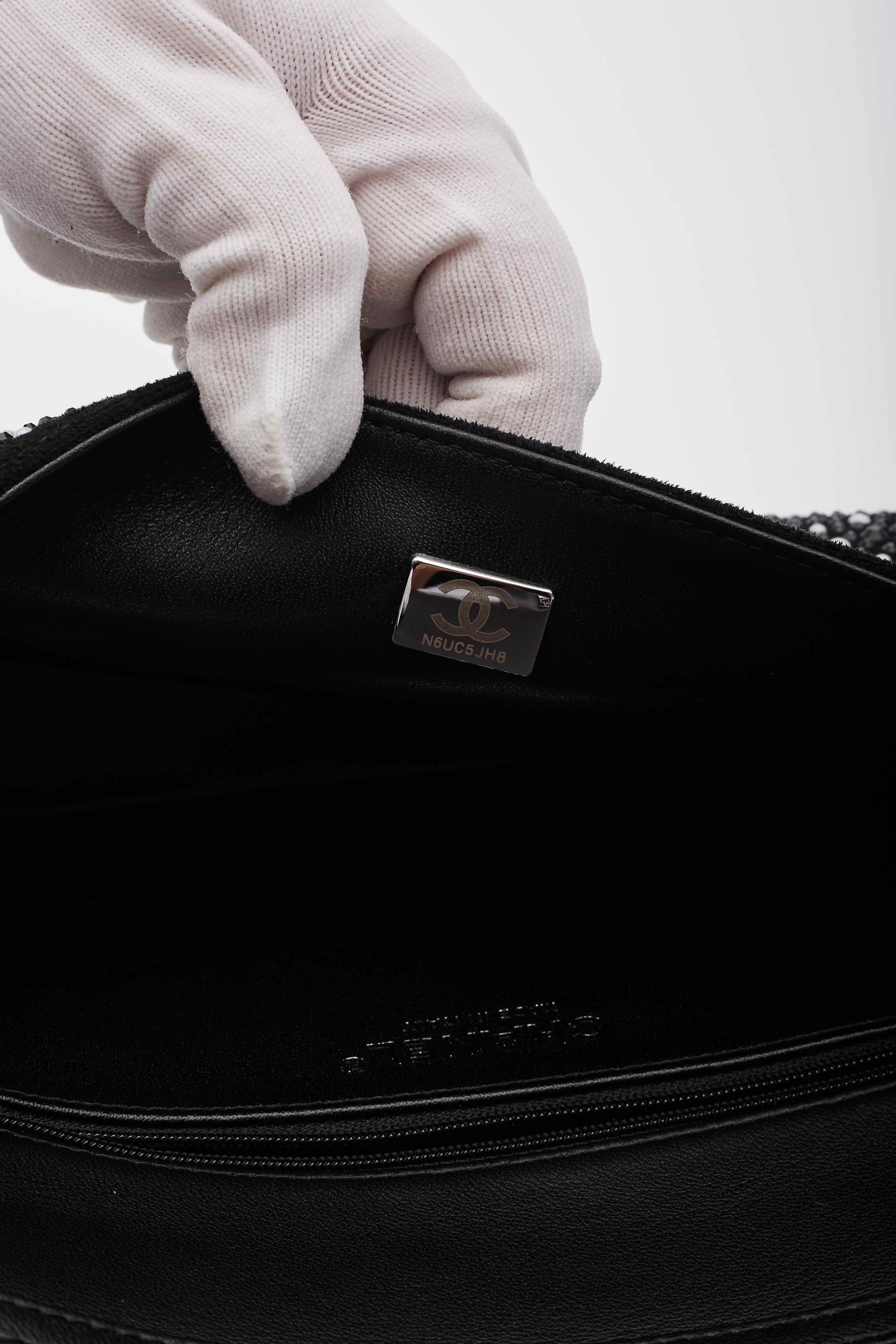 Chanel Strass Crystal Pearls & Ruthenium Metal Shoulder Bag Black & White 5