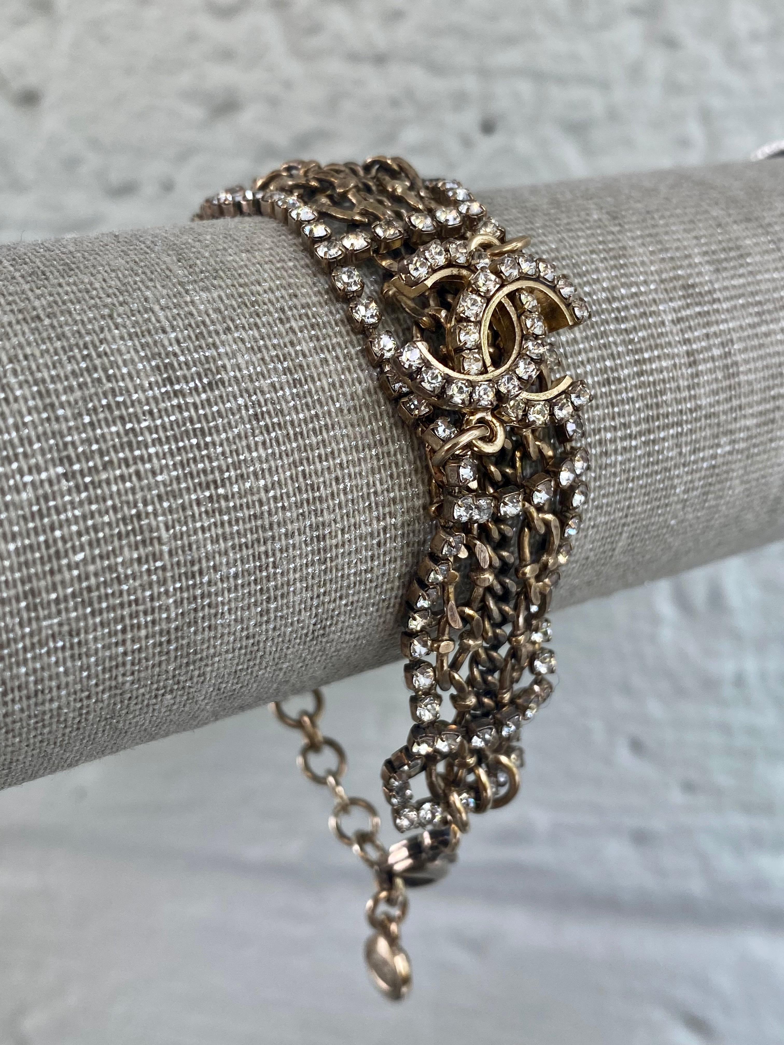 Uncut Chanel Strass Crystals Chain Links Bracelet 