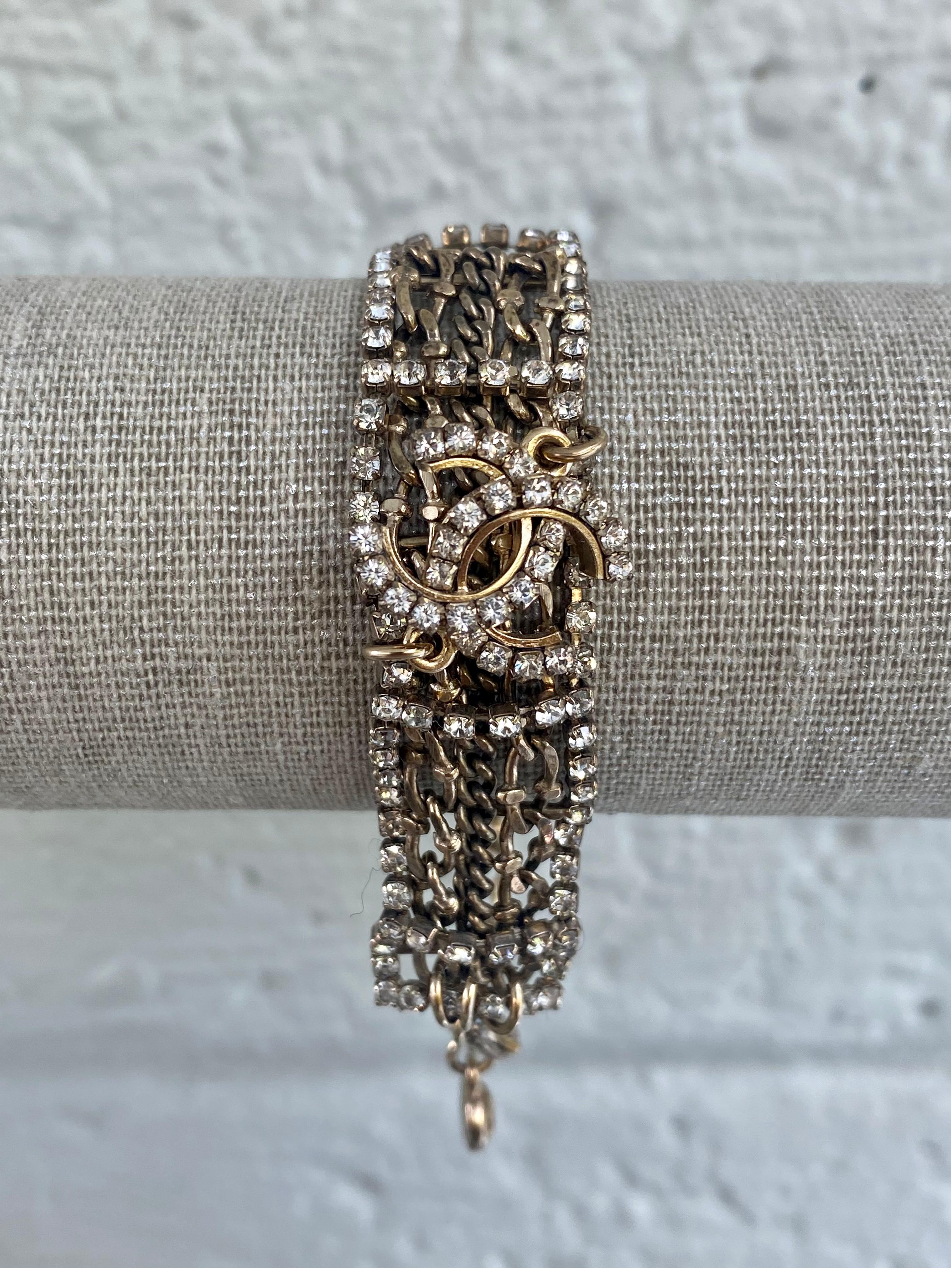 Chanel Strass Crystals Chain Links Bracelet  In Excellent Condition In Fort Lauderdale, FL