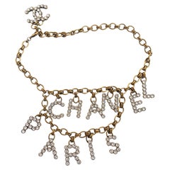 Chanel Strass Gold Crystal Spelled Out Necklace