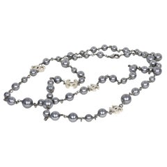 Chanel Strass Silver and Pearl Long Necklace
