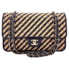 Chanel Straw Raffia Medium Urban Jungle Classic Flap Bag Black Beige GHW 67991
