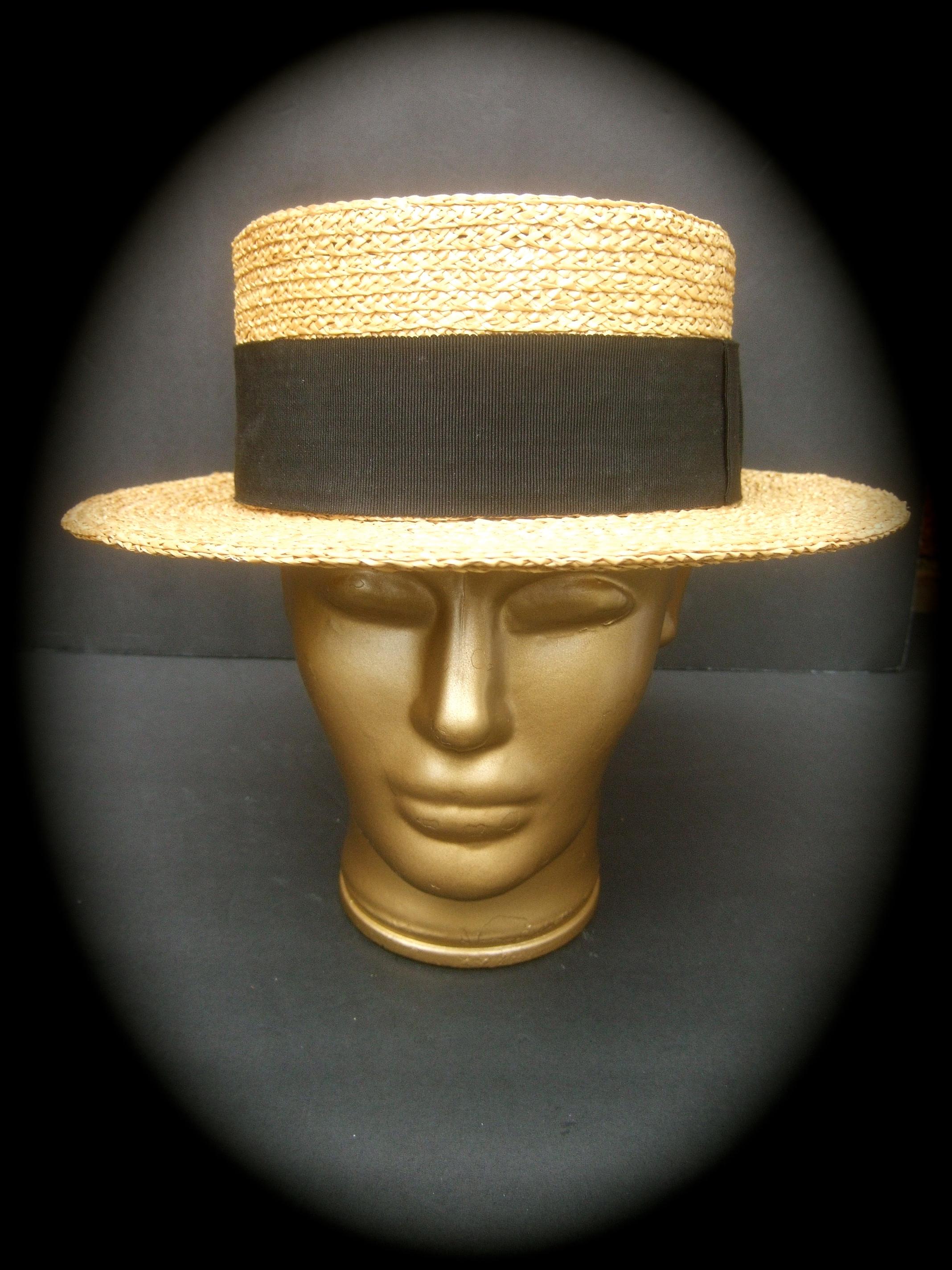 Chanel Straw Raffia Ribbon Trim Hat c. 1990 2