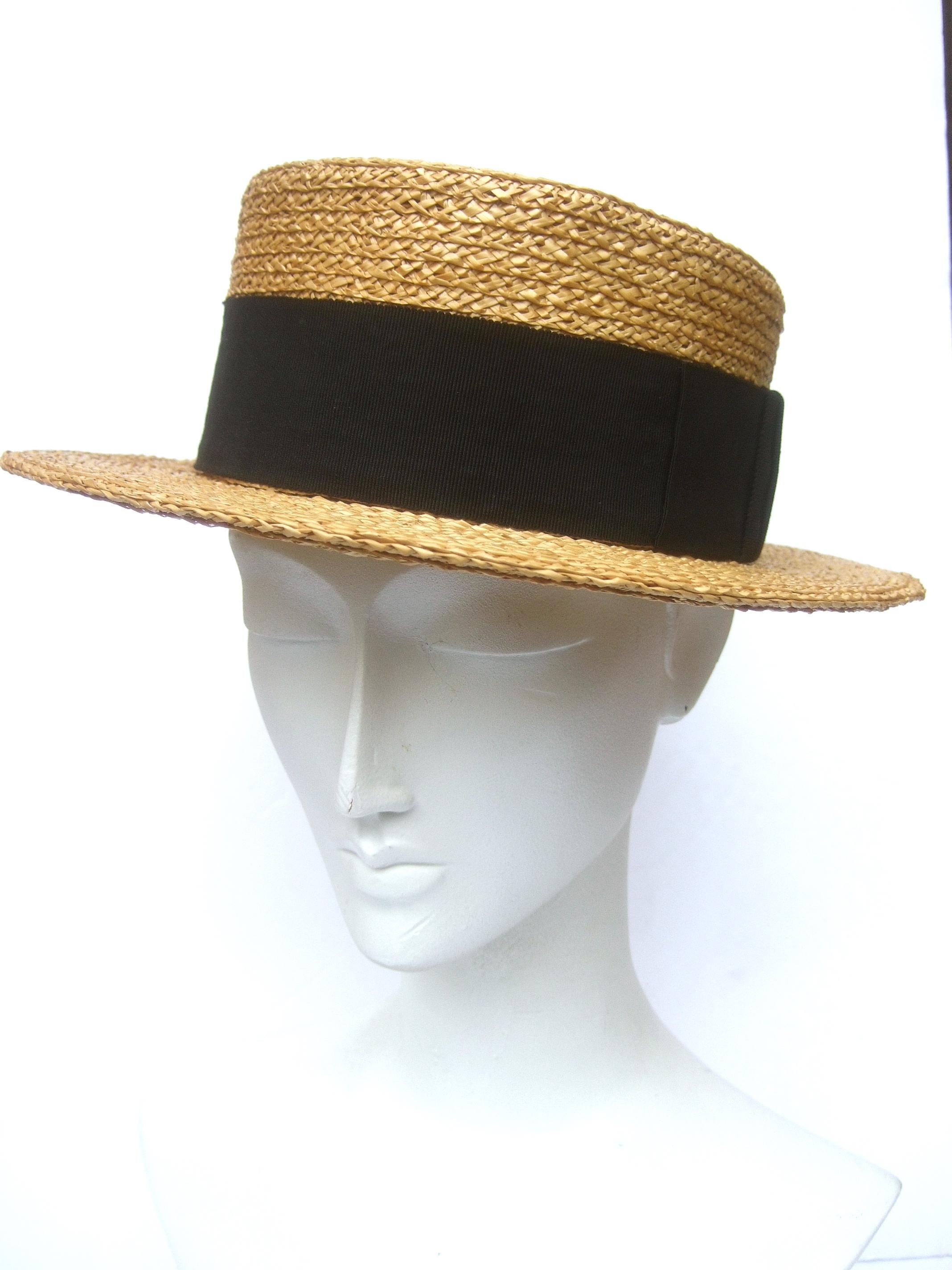 Chanel Straw Raffia Ribbon Trim Hat c. 1990 3