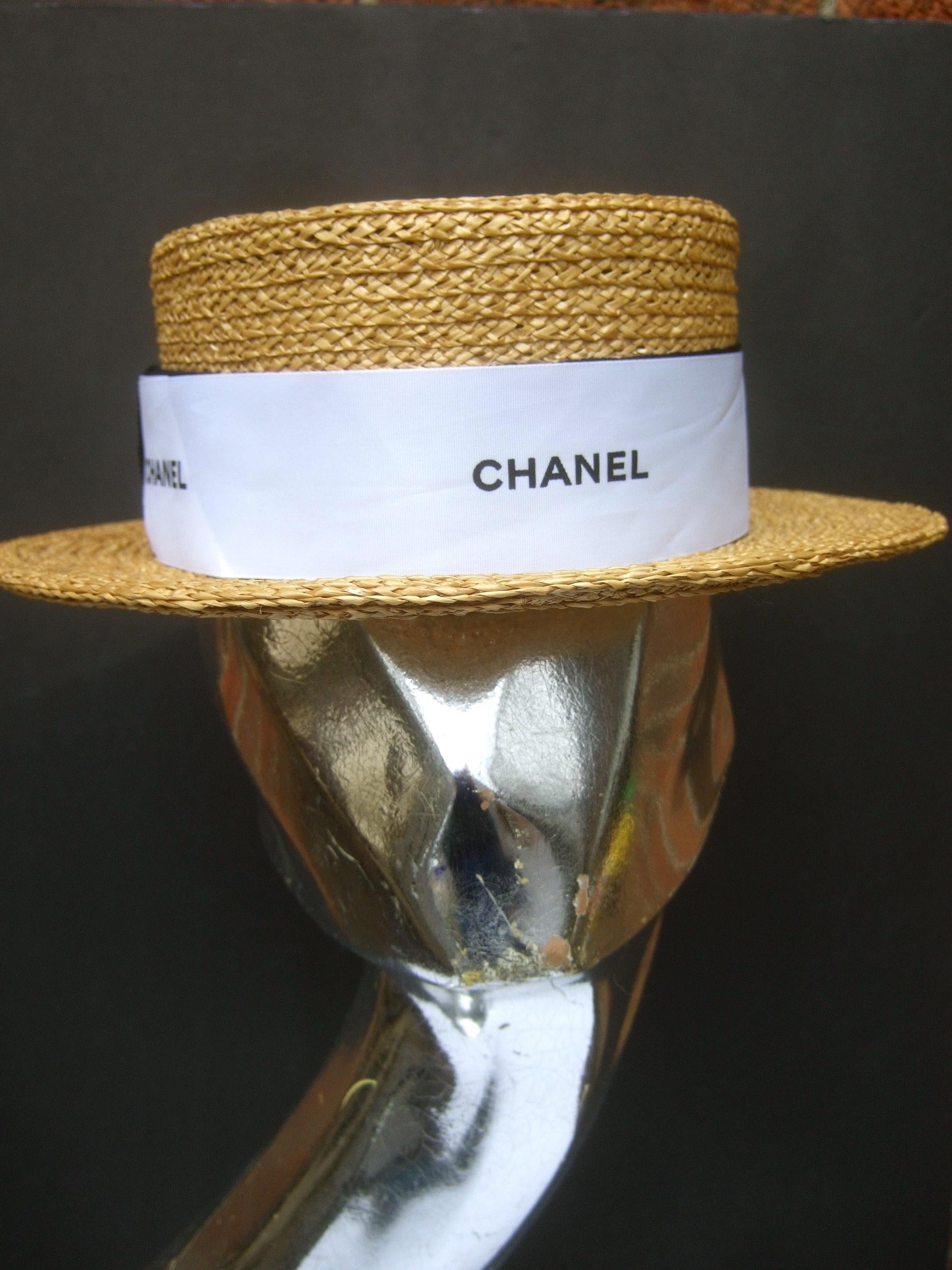 Chanel Straw Raffia Ribbon Trim Hat c. 1990 4