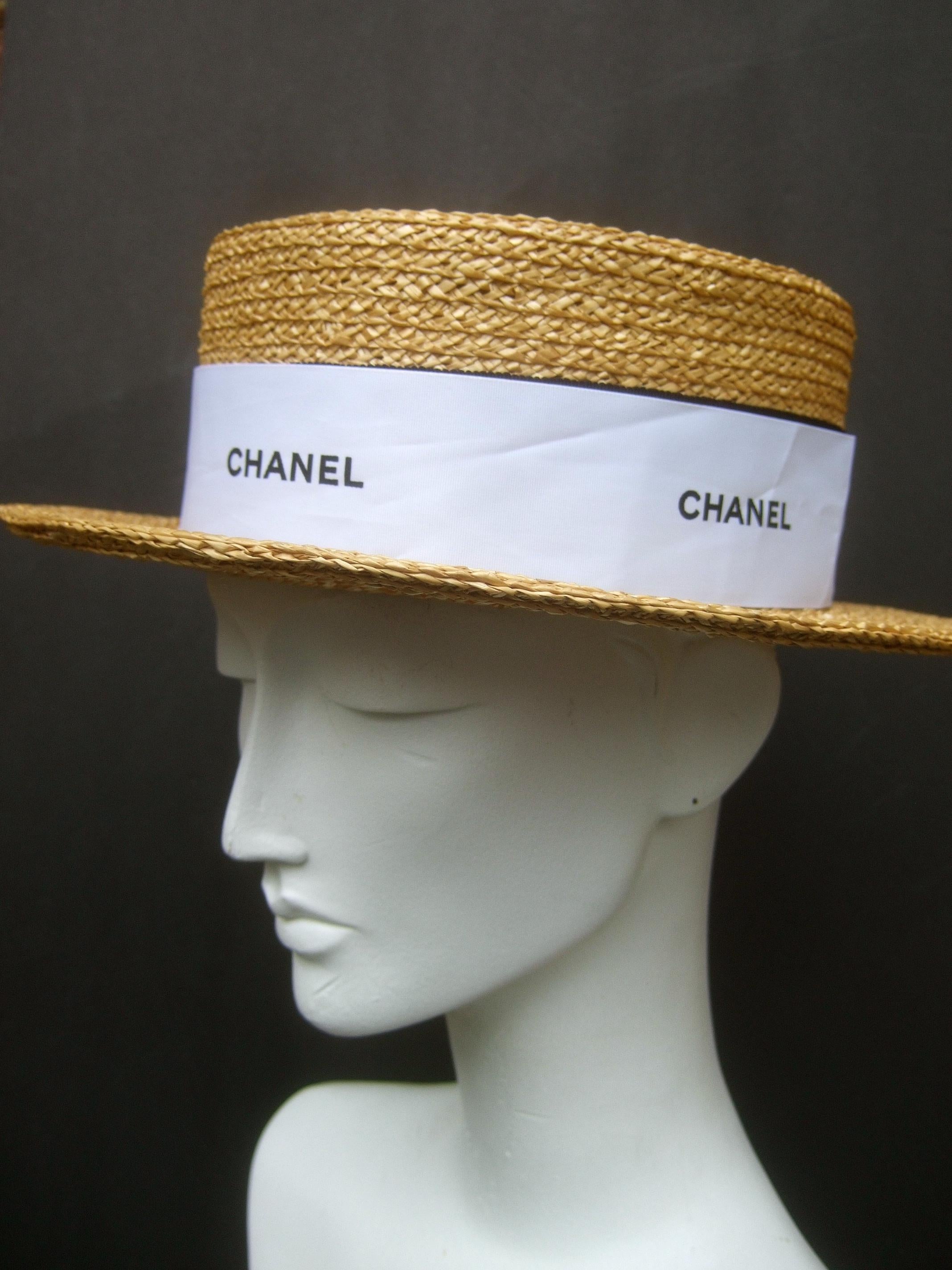 Chanel Straw Raffia Ribbon Trim Hat c. 1990 5