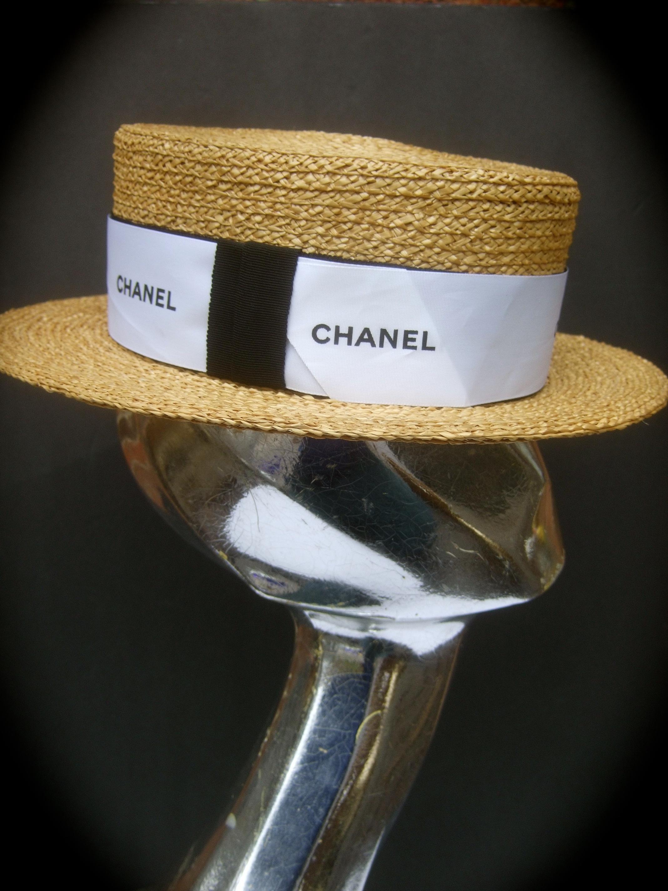 Chanel Straw Raffia Ribbon Trim Hat c. 1990 6