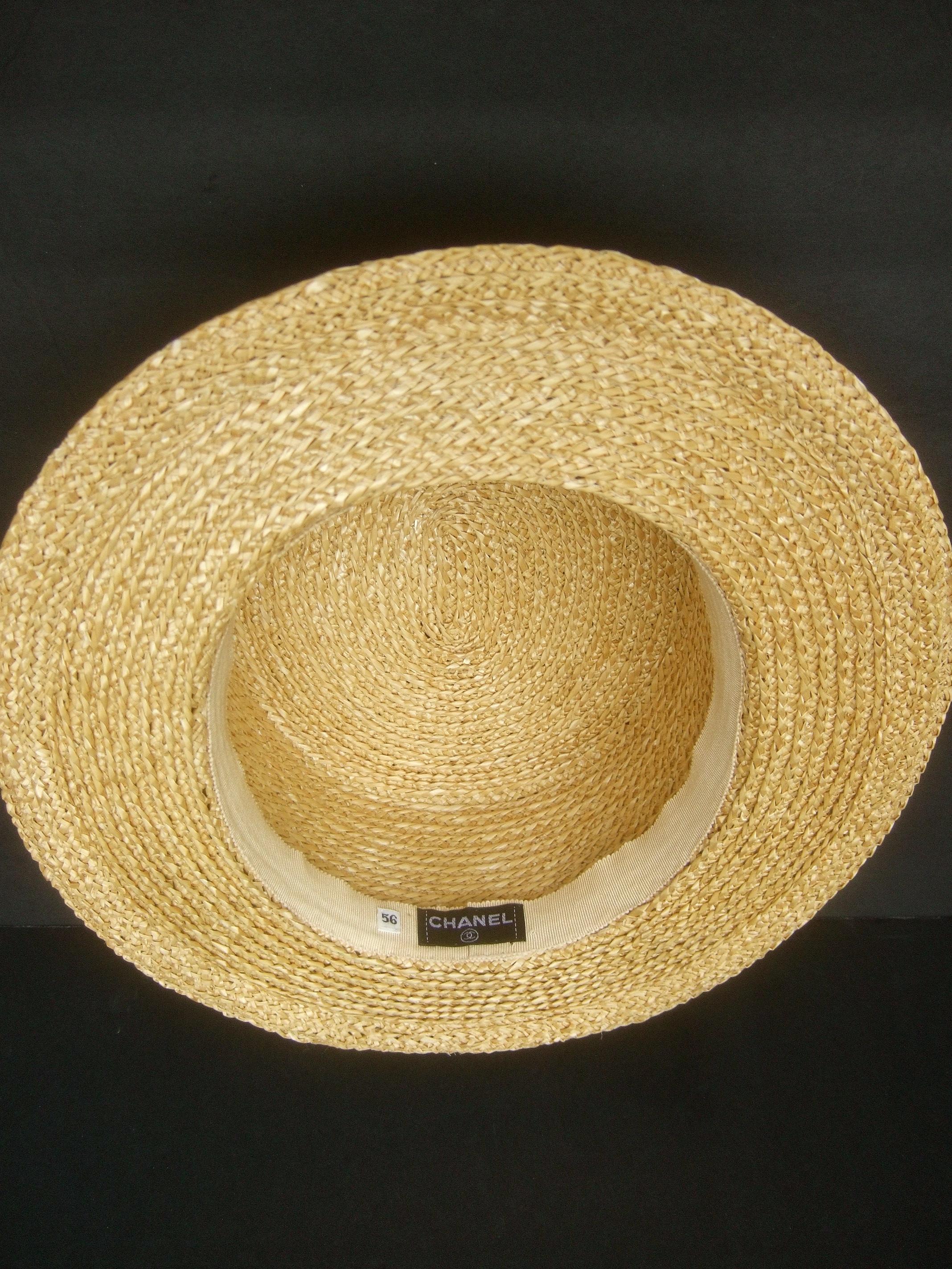 Chanel Straw Raffia Ribbon Trim Hat c. 1990 10