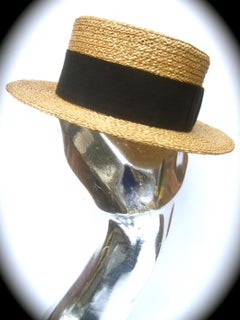 Chanel Straw Raffia Ribbon Trim Hat c. 1990