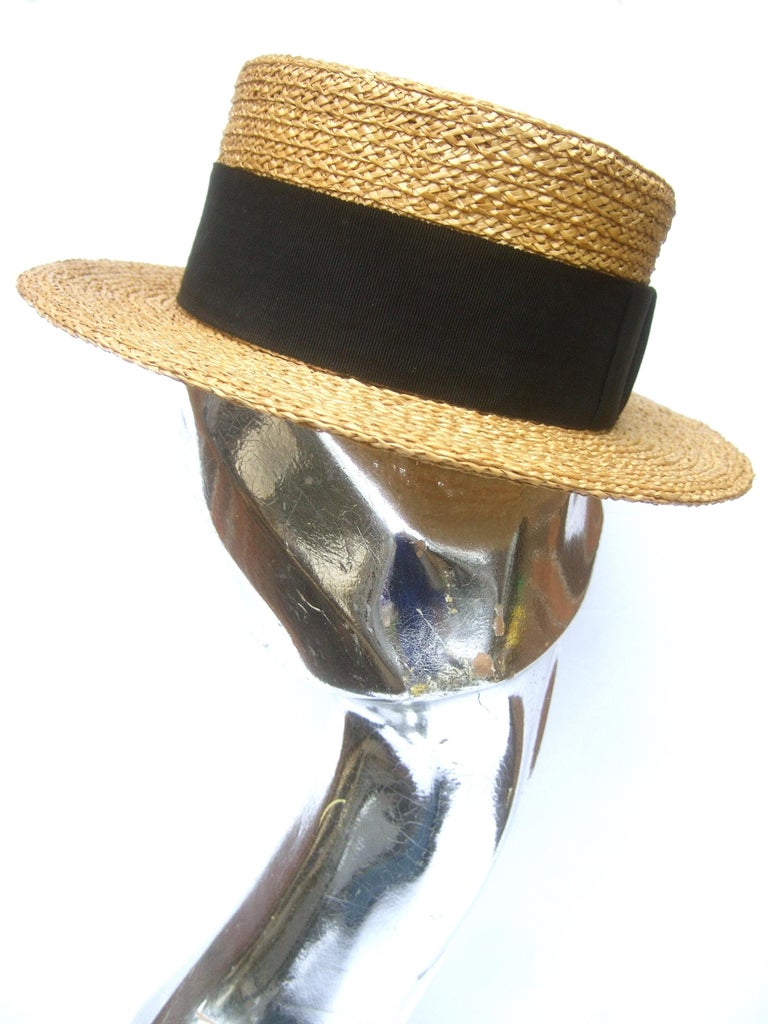 Chanel Straw Raffia Ribbon Trim Hat c. 1990 at 1stDibs  display picture 1