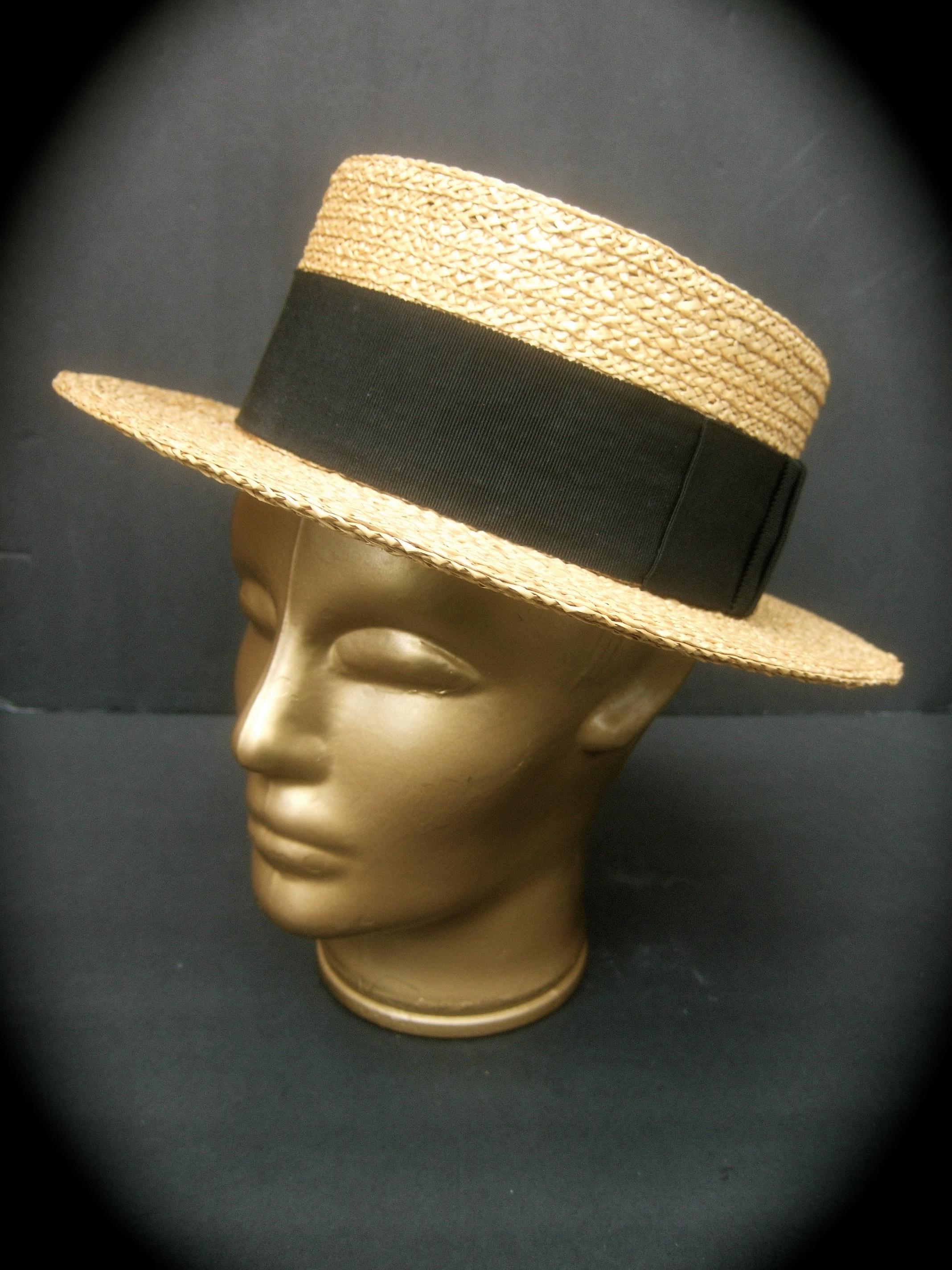 Chanel Straw Raffia Ribbon Trim Hat c. 1990 In Good Condition In University City, MO