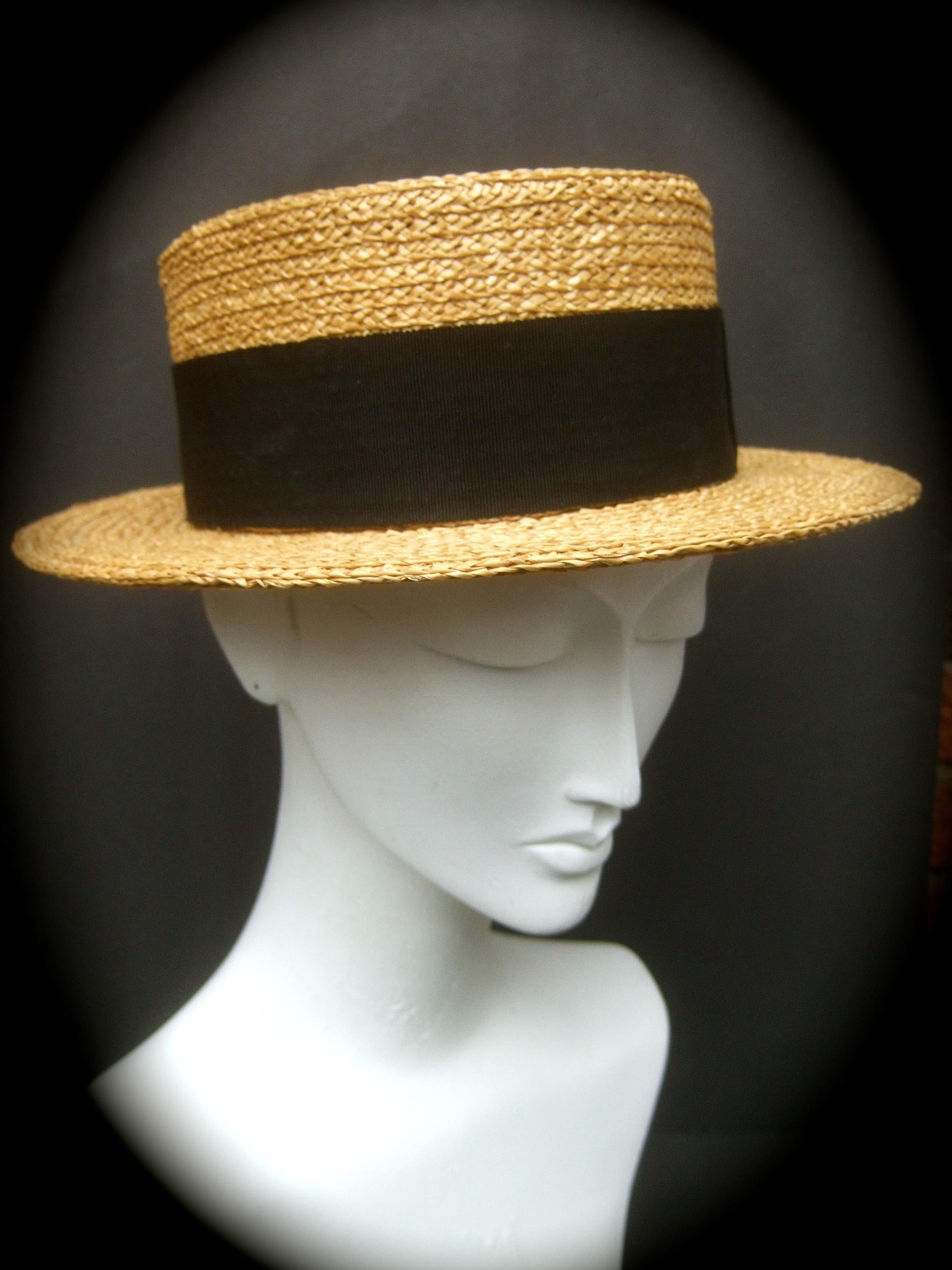 Women's Chanel Straw Raffia Ribbon Trim Hat c. 1990