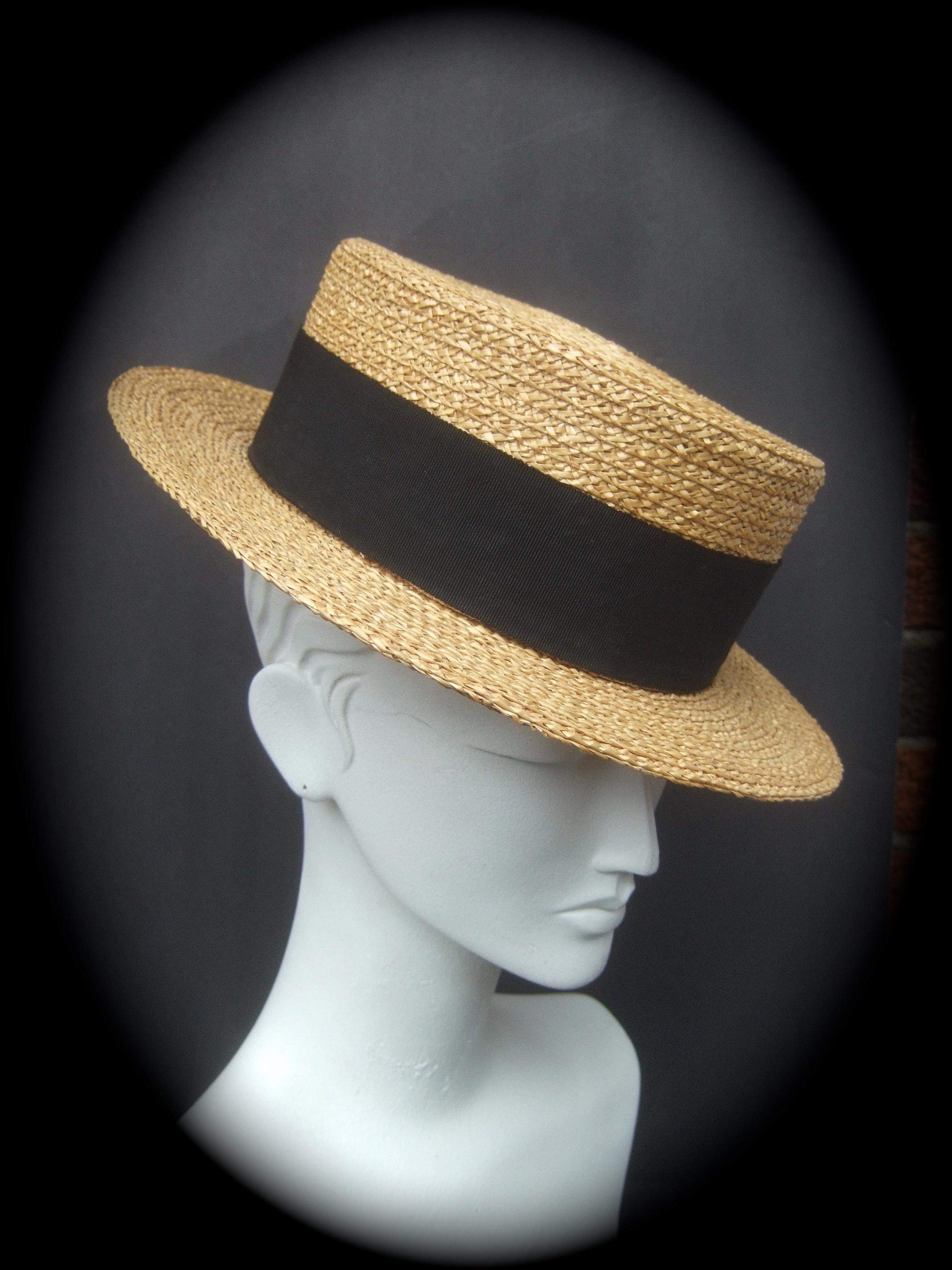 Chanel Straw Raffia Ribbon Trim Hat c. 1990 1