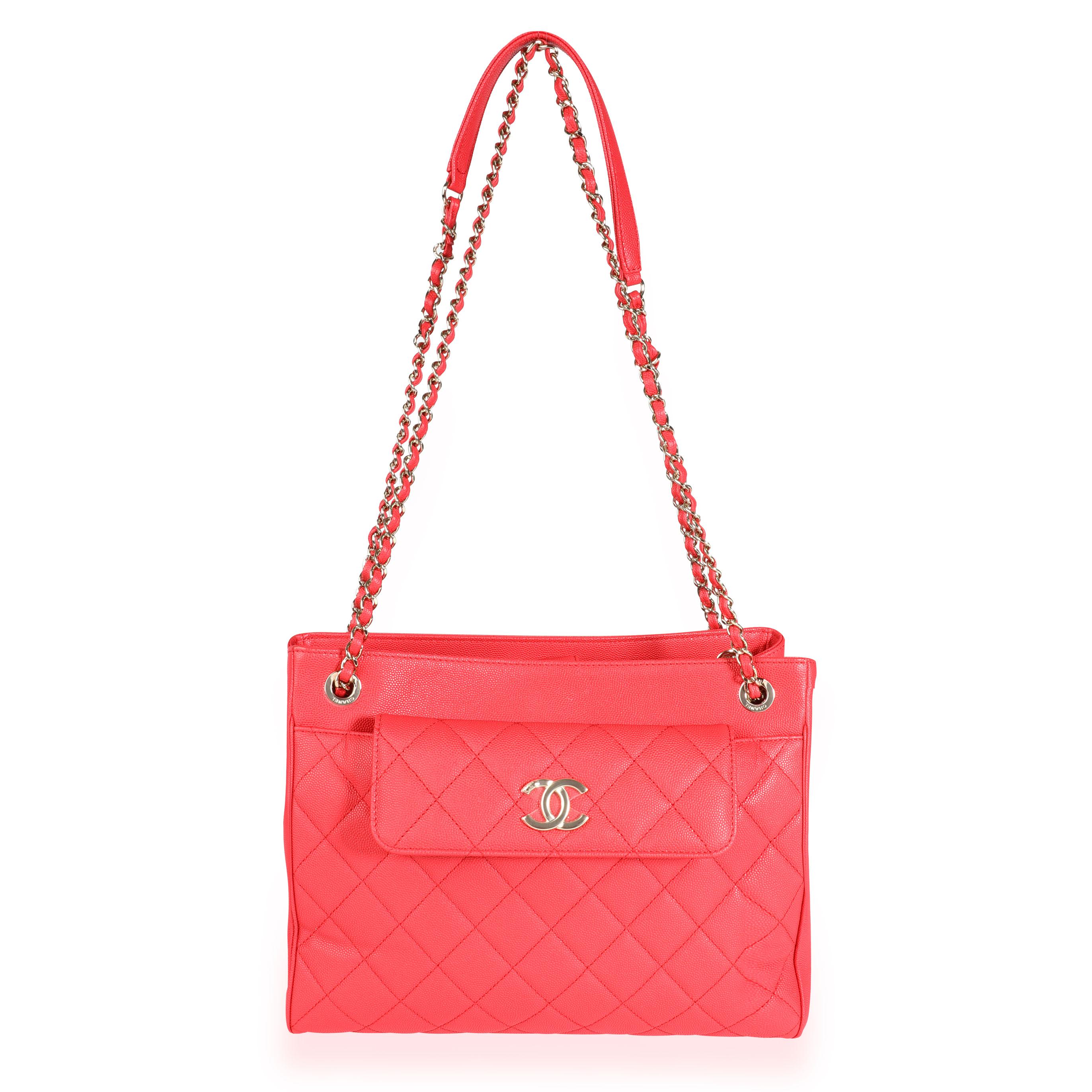 Red Chanel Strawberry Quilted Caviar Shopping Tote