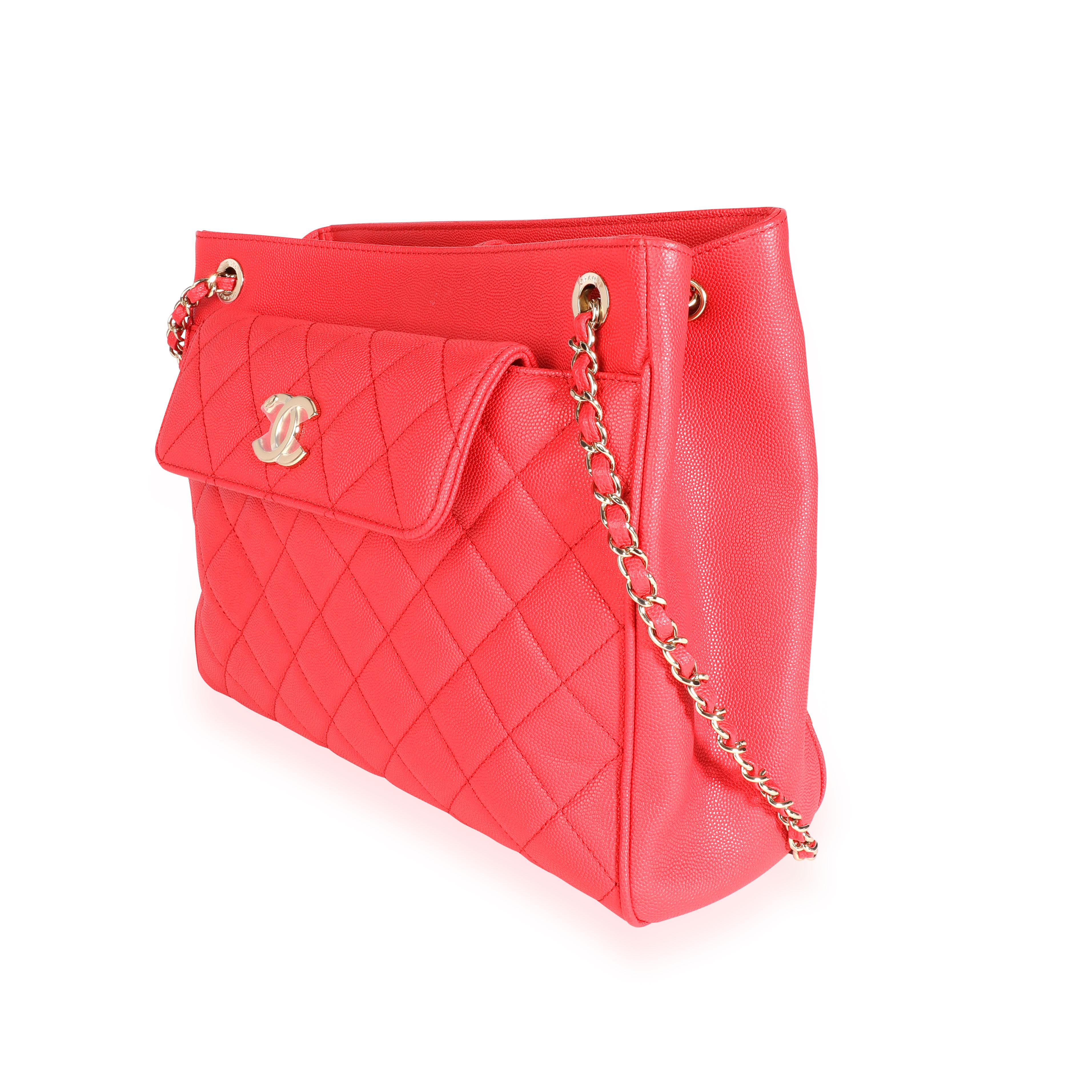 Chanel Strawberry Quilted Caviar Shopping Tote 2