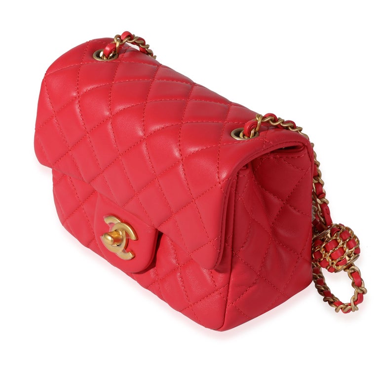 Chanel Strawberry Red Quilted Lambskin Pearl Crush Mini Flap Bag Leather  ref.614526 - Joli Closet