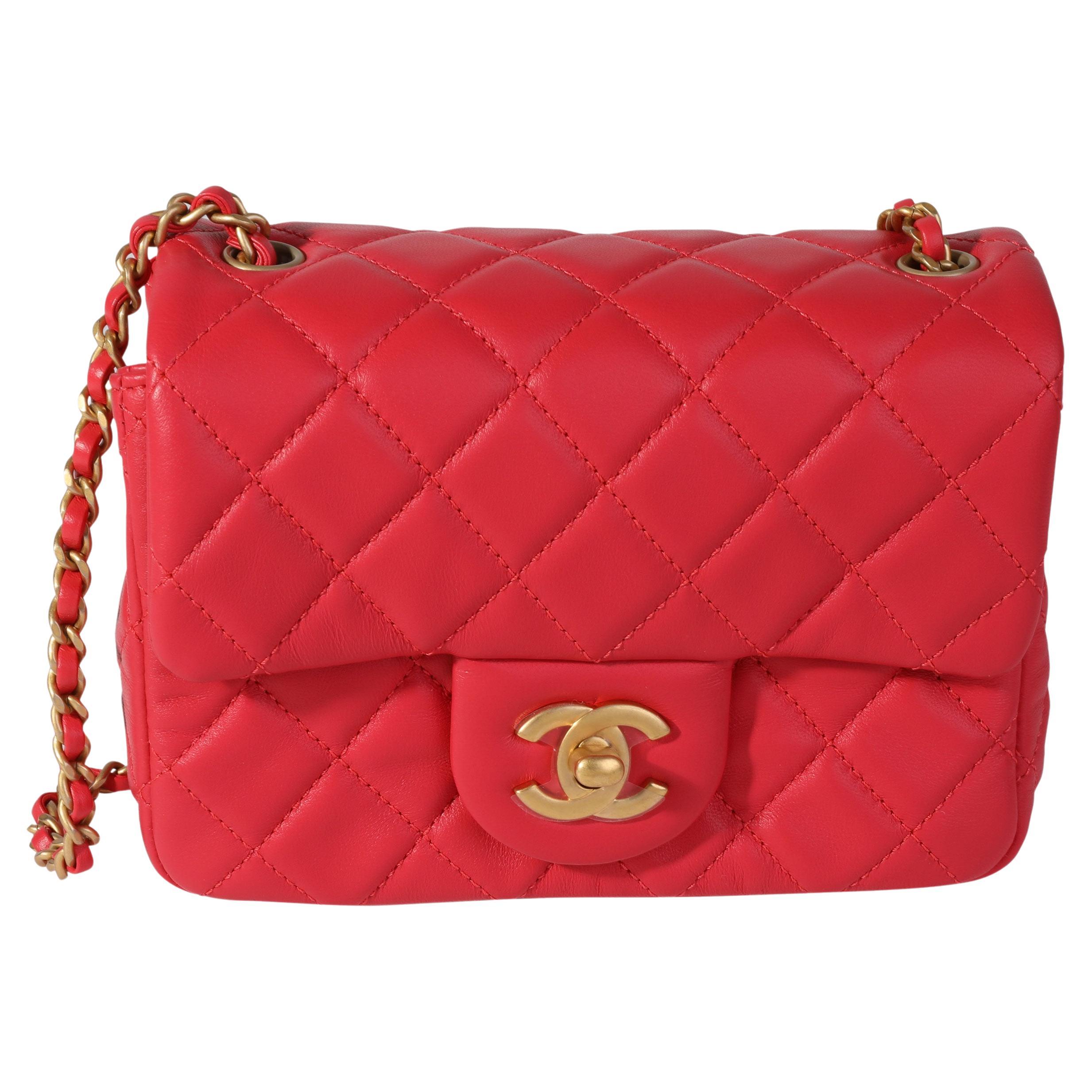 Chanel Strawberry Red Quilted Lambskin Pearl Crush Mini Flap