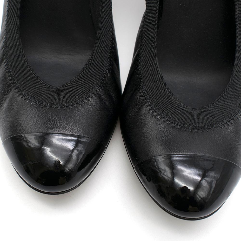 Black Chanel Stretch Spirit Cap Toe Patent Heel Pumps SIZE 38.5