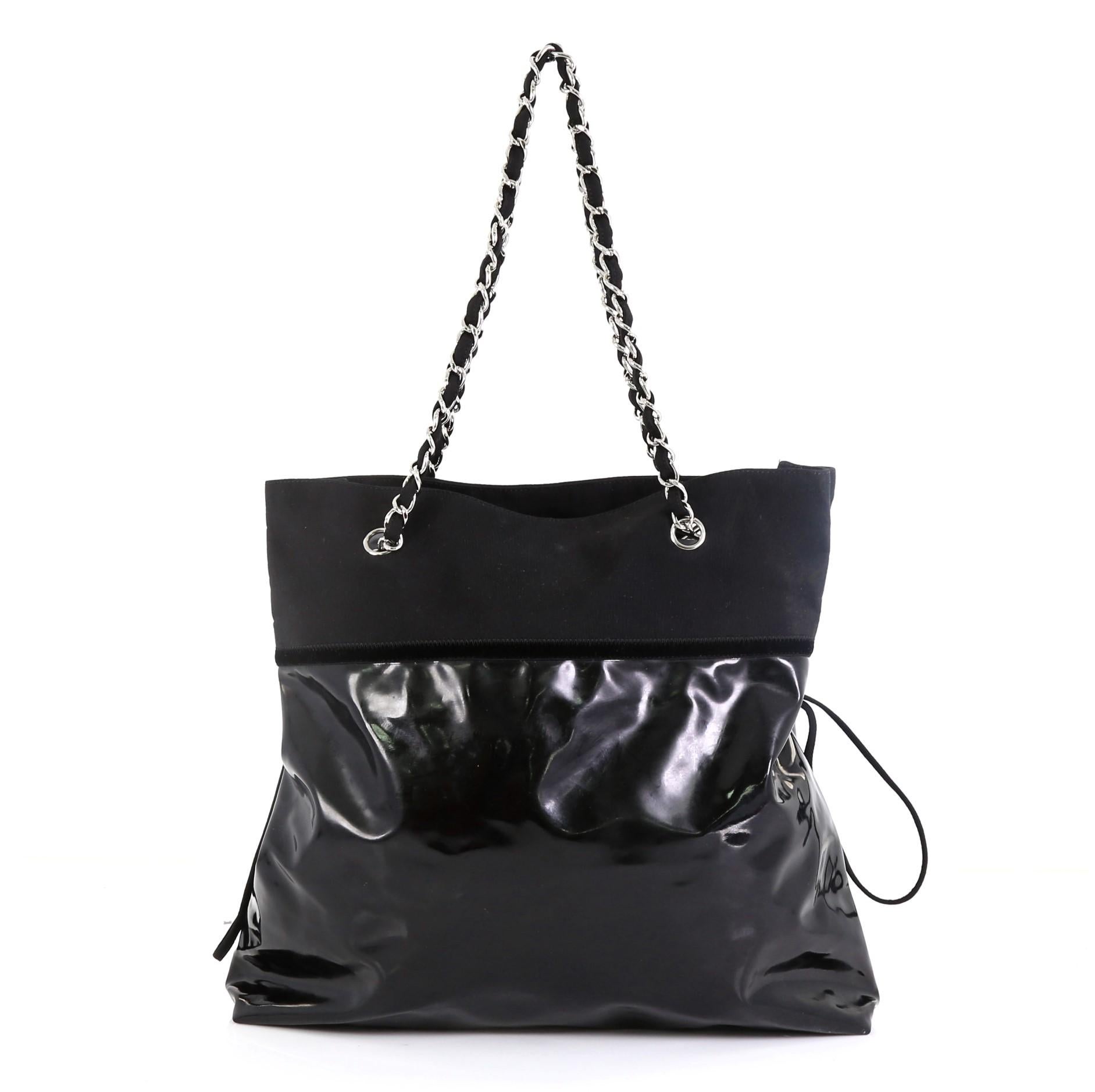 Black Chanel Stretch Spirit Drawstring Tote Patent Vinyl