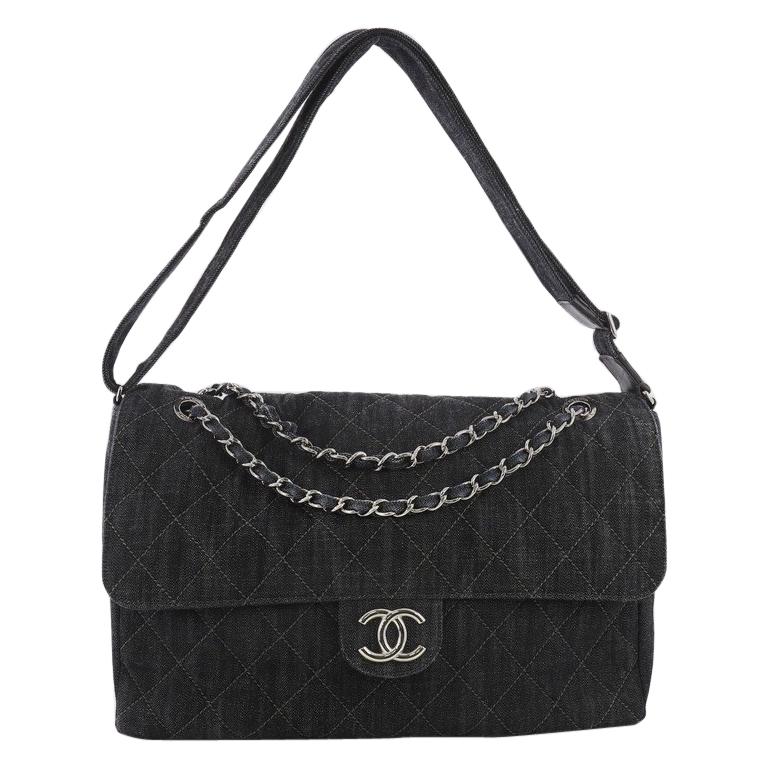 Chanel Stretch Spirit Messenger Bag Quilted Denim Maxi
