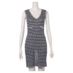 Chanel Vestido de punto a rayas sin mangas Azul Marino x Multicolor