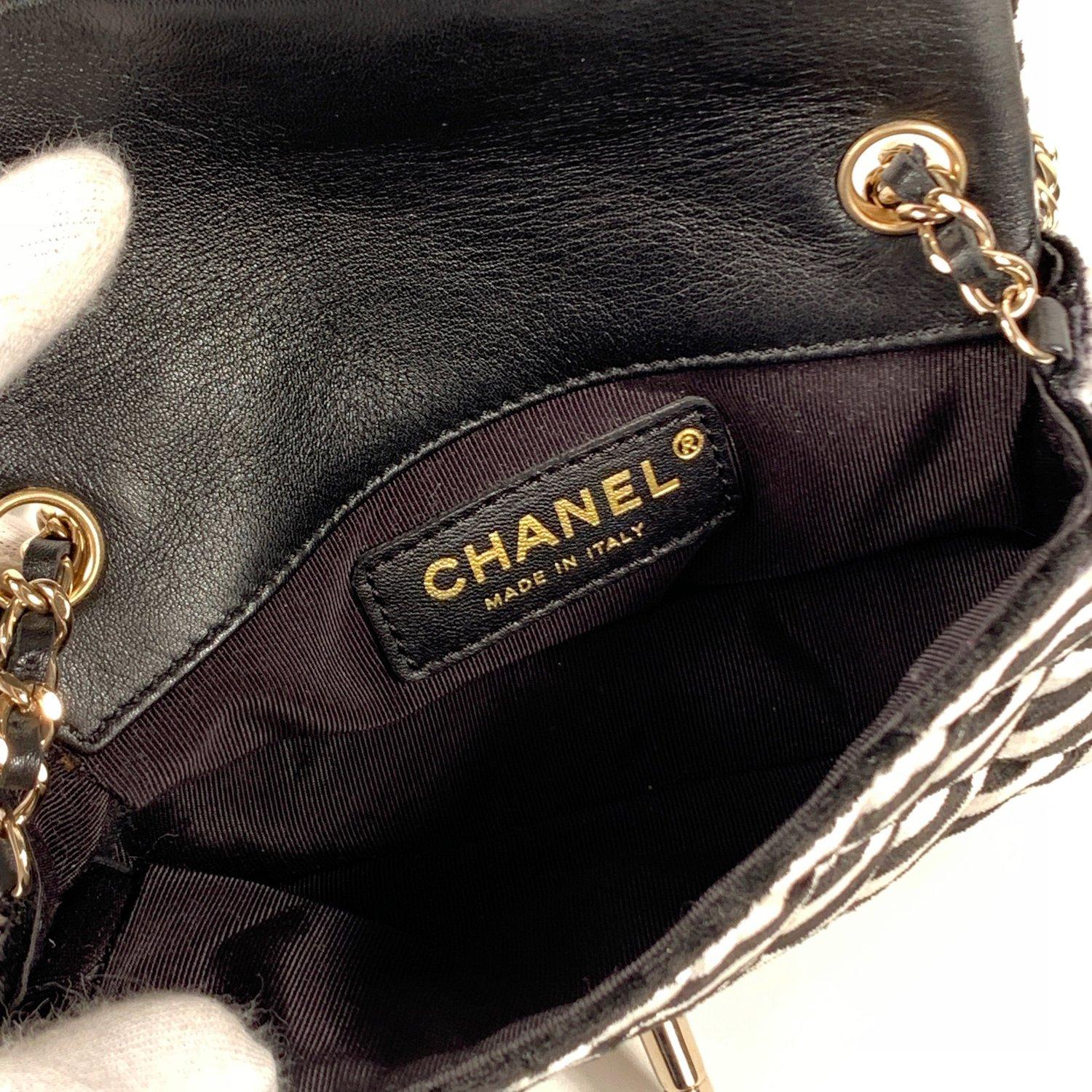 Chanel Striped Black and White Velvet Mini Crossbody Bag with Charms 5