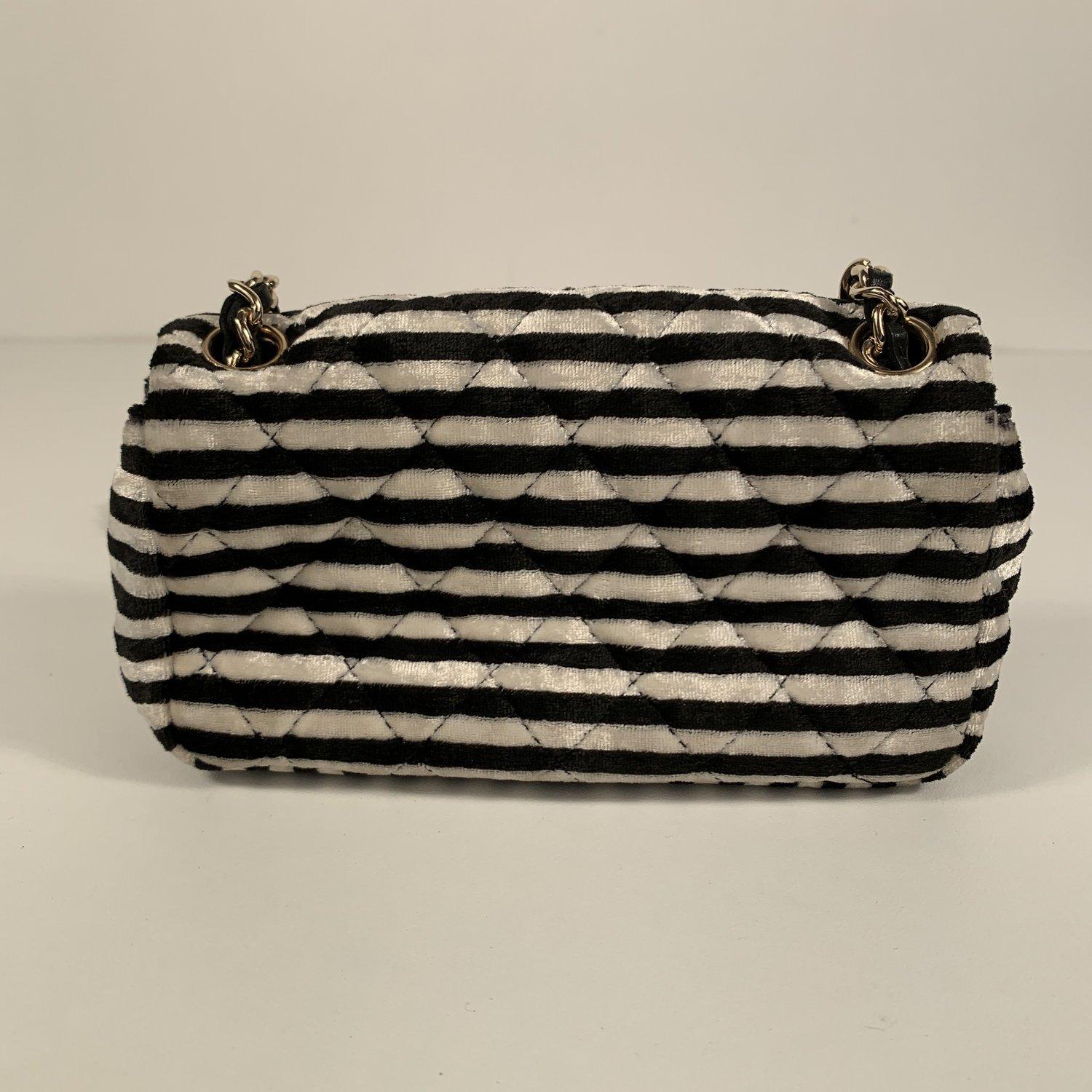 Chanel Striped Black and White Velvet Mini Crossbody Bag with Charms 1