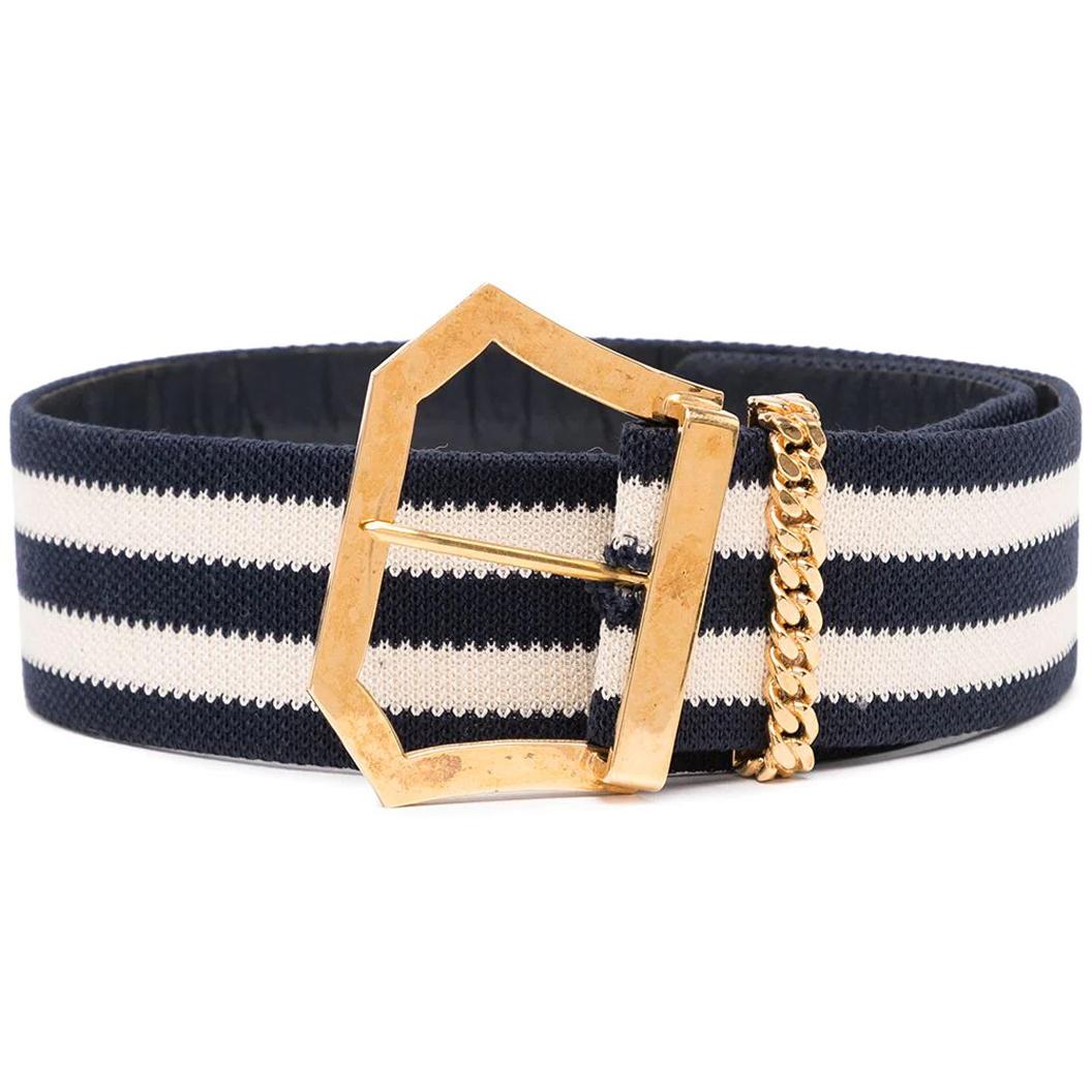 Black Chanel Striped Canvas Belt