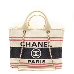 Chanel Striped Canvas Deauville Tote Bag Ecru, Blue, and Red w SH
