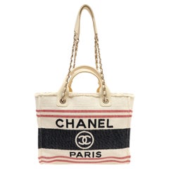 Chanel Striped Canvas Deauville Tote Bag Ecru, Blue, and Red w SH