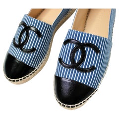 Chanel Striped Canvas & Patent Leather Coco Mark Espadrilles