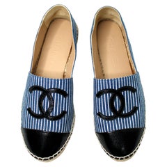 Chanel Striped Canvas & Patent Leather Coco Mark Espadrilles