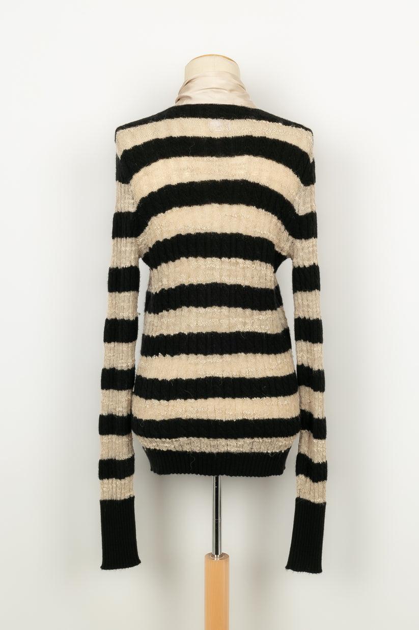 Women's Chanel Striped Cashmere Cardigan with a Silk Scarf