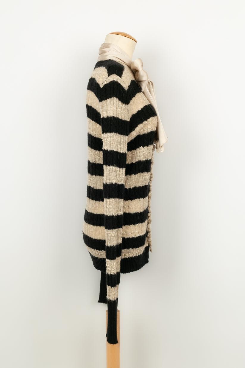 Chanel Striped Cashmere Cardigan with a Silk Scarf 1