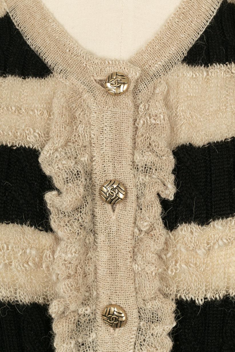 Chanel Striped Cashmere Cardigan with a Silk Scarf 2